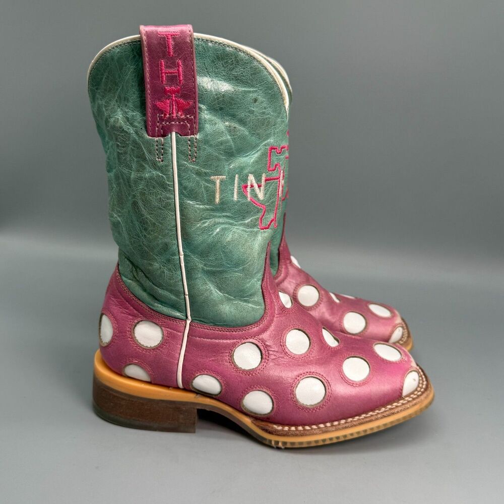 Tin Haul Western Little Miss Dotty Polka Dot Girls Kids 13 Teal Pink  Boots Shoe